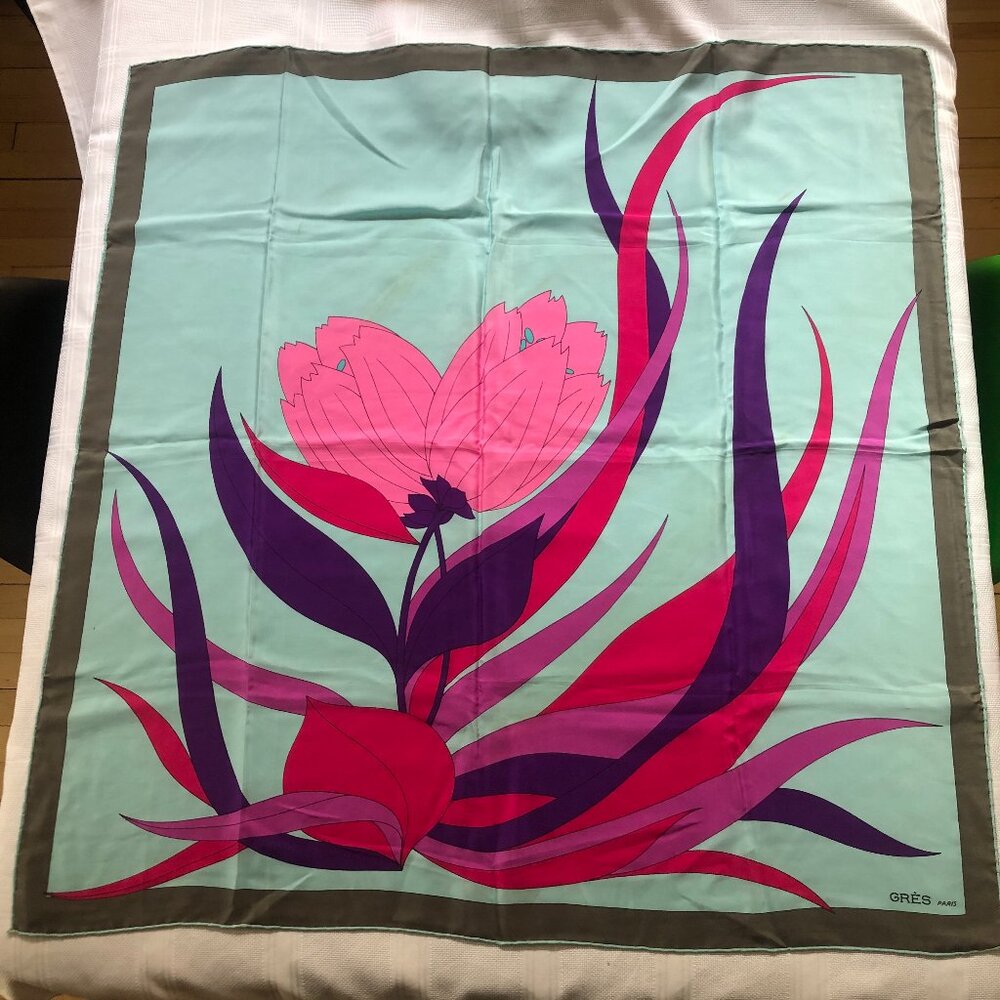Vintage super large scarf, Madame Grès, couture, 80's silk